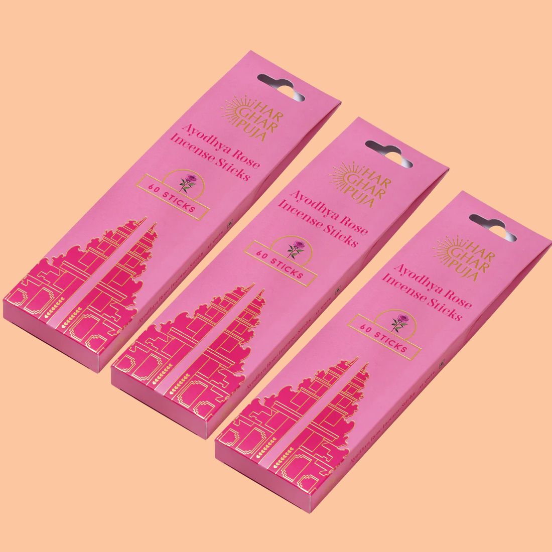 Har Ghar Puja Ayodhya Rose Incense Sticks (Set of 3)